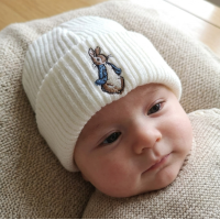 KW103: Baby Embroidered Blue Bunny Rabbit Knitted Hat (Newborn -3 Months)